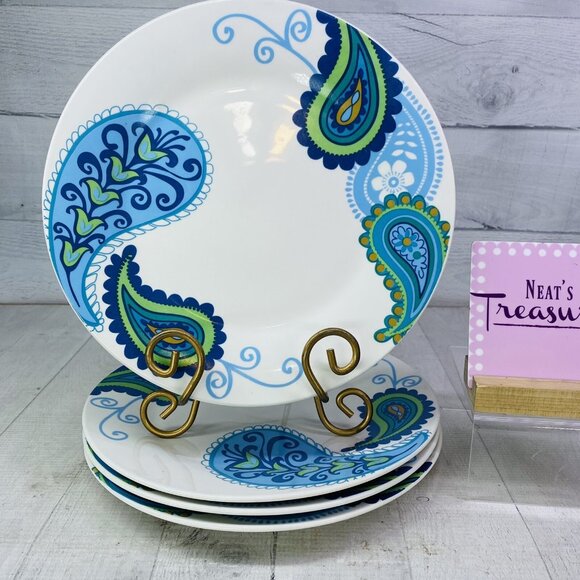 Royal Norfolk RNF124 Blue Green Half Paisley Stoneware Round